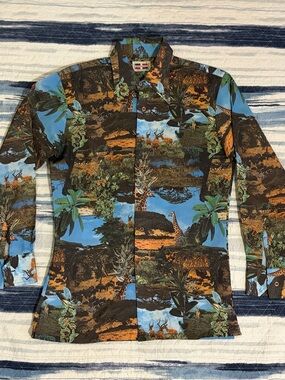 Vintage 1970s Trafalgar Photorealistic African Safari Long Sleeve Shirt
